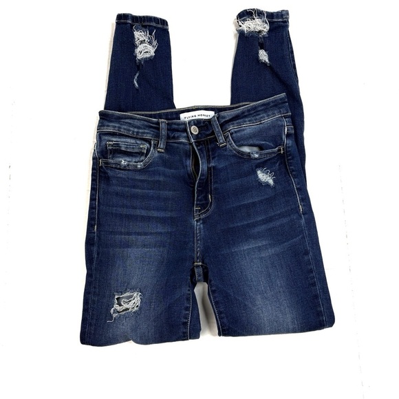 Flying Monkey Darkwash Distressed Skinny Jeans - Picture 1 of 6